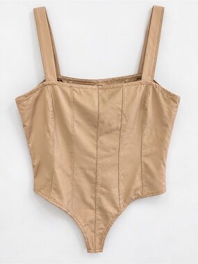 Women's Tan Crop Bodysuit Tank Top